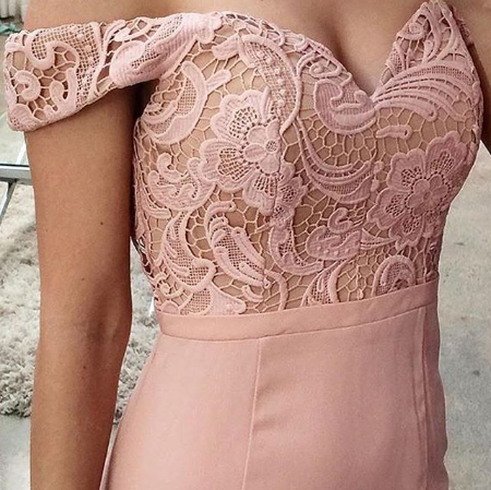 Sexy Pink Lace Off the Shoulder Pink Graduation Dress Formal Dress Long Evening Dresses