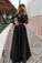 2021 Long Sleeves Scoop Prom Dresses A Line Satin With Applique Two