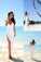 Simple Sexy Open Back Beach Side Slit Spaghetti Straps Summer White Wedding Dresses