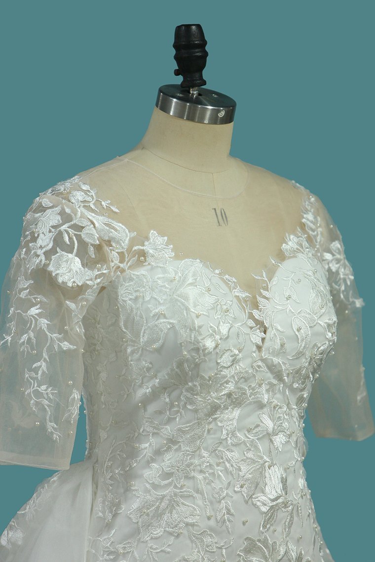 2024 Scoop Sheath Tulle Detachable Train Wedding Dresses