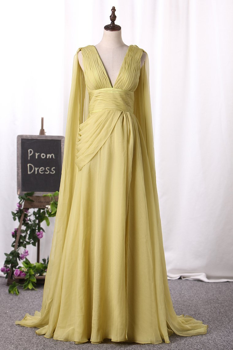 Prom Dresses Flowing V-Neck Chiffon Column With