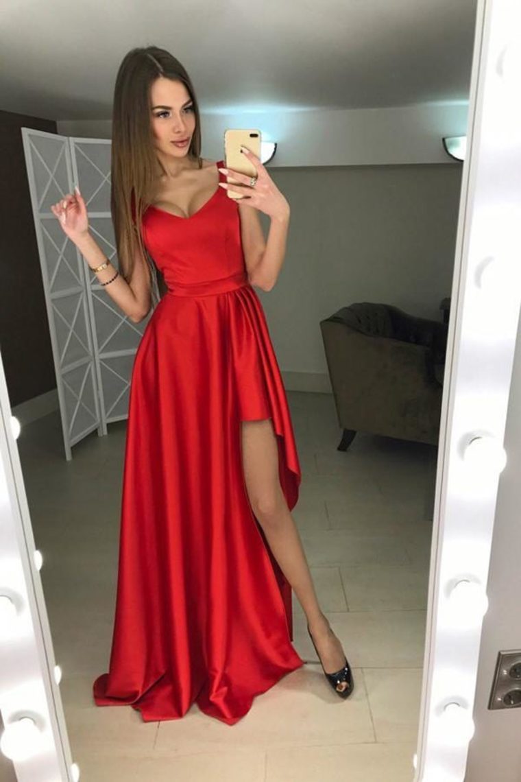 Vintage Red Simple Elegant Cheap Long Prom Dresses Party