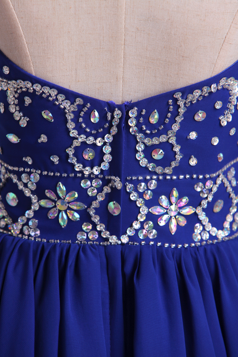 Scoop A Line Dark Royal Blue Homecoming Dresses Beaded Bodice Tulle&Chiffon