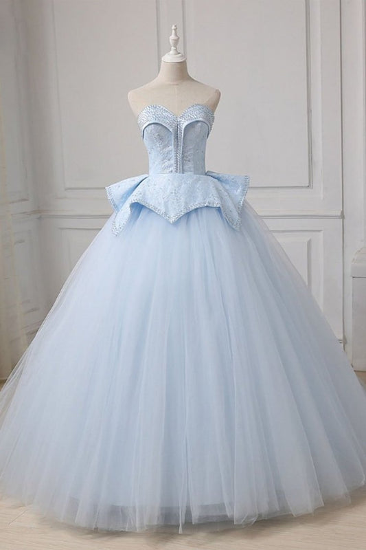 Sweetheart Ball Gown Beading Tulle Prom Dress Court Train Quinceanera STCP5FLTMDC