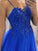 Blue Sleeveless A Line Tulle Lace Long Evening Dresses