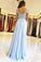 Delicate Chiffon A Line Open Back Lace Appliques Prom Dresses with Split