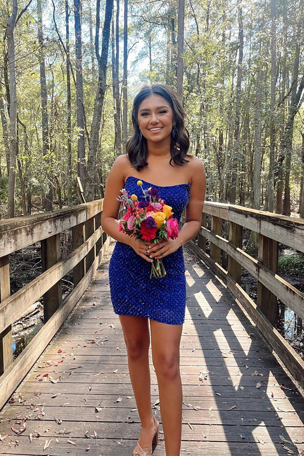 Royal Blue Strapless Bodycon Sequins Short Homecoming Dresses