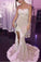 Spaghetti White Lace Sexy Mermaid Side Slit Popular Cheap Prom Dresses Bridesmaid Dress