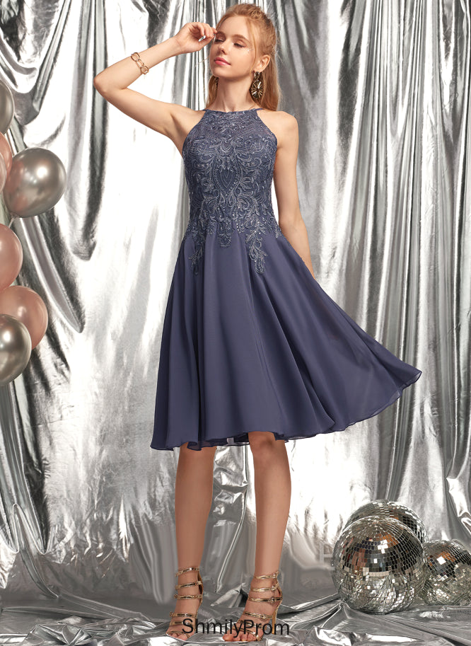Appliques Scoop Lace Knee-Length With A-Line Prom Dresses Sophie Chiffon