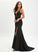 Trumpet/Mermaid V-neck Parker Sweep Train Crepe Lace Prom Dresses Stretch With Sequins