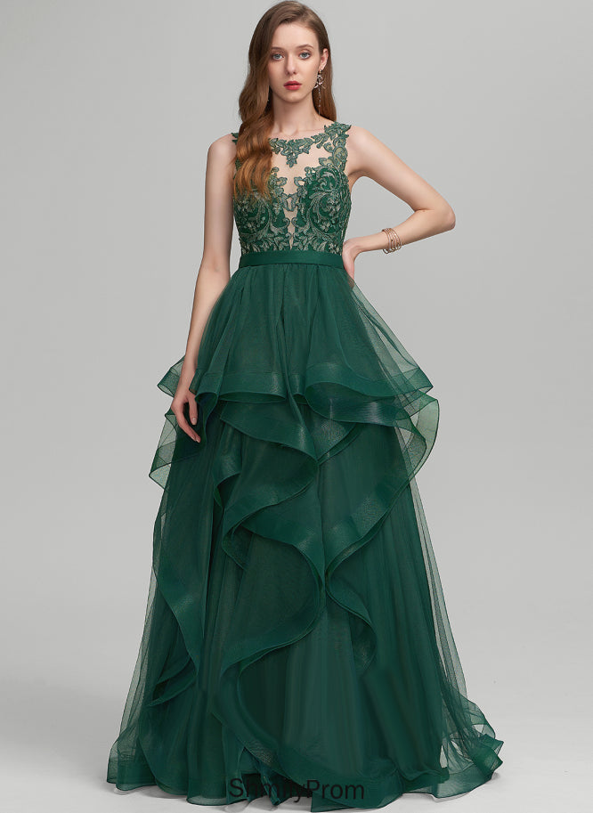 Prom Dresses Tulle Lace Ball-Gown/Princess Scoop Illusion Floor-Length Nyla