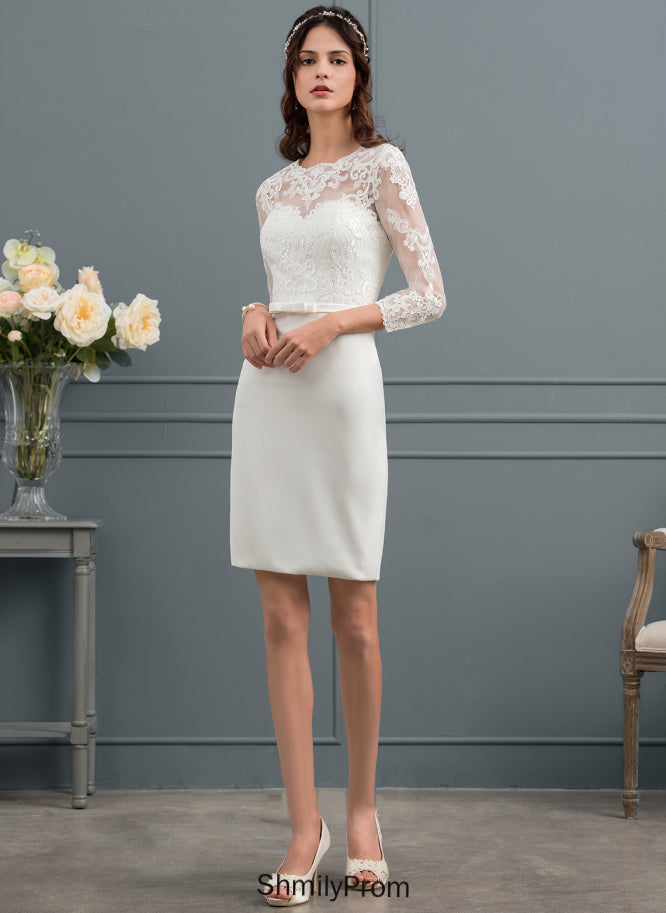 Knee-Length Lace Dress With Wedding Dresses Illusion Tessa Sequins Wedding Bow(s) Sheath/Column