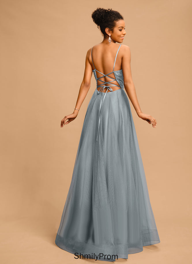 With Beading Prom Dresses Ball-Gown/Princess Sequins Floor-Length Julianna Square Tulle