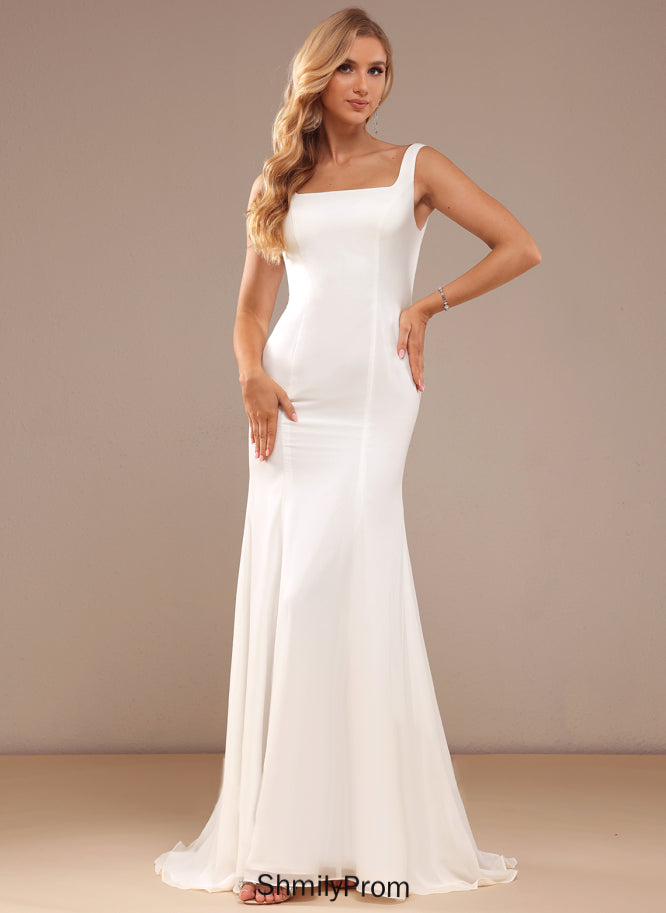 Square Sweep Trumpet/Mermaid Wedding Dresses Stephany Dress Train Chiffon Wedding Lace