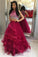 Modest 2 Pieces Beading Tulle Red Long Prom Dresses Party