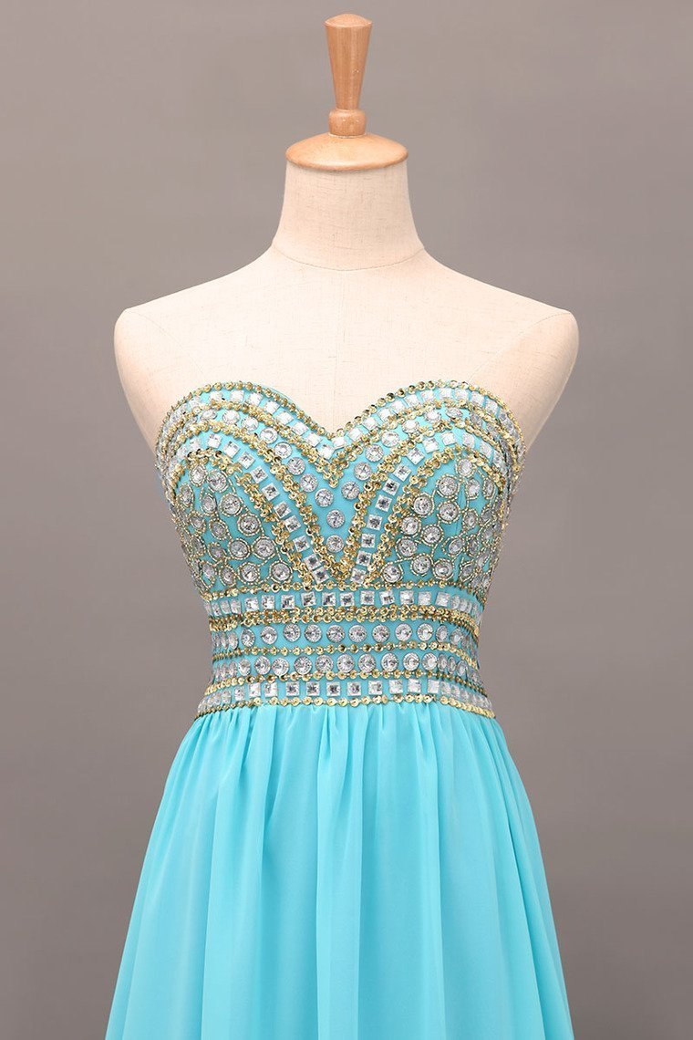 New Arrival Prom Gown A-Line Sweetheart Sweep/Brush Chiffon With Beading&Rhinestone