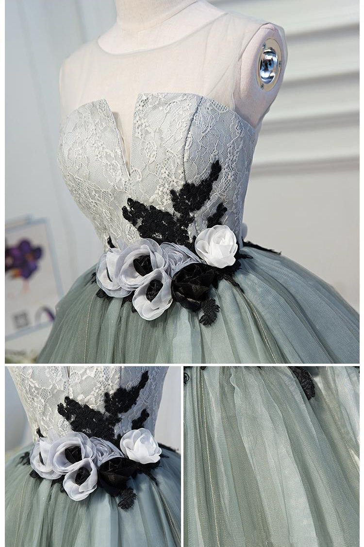 Luxury Waist Flowers See Through Backside Lolita Dress, Short Tulle Homecoming Dresses STC14980