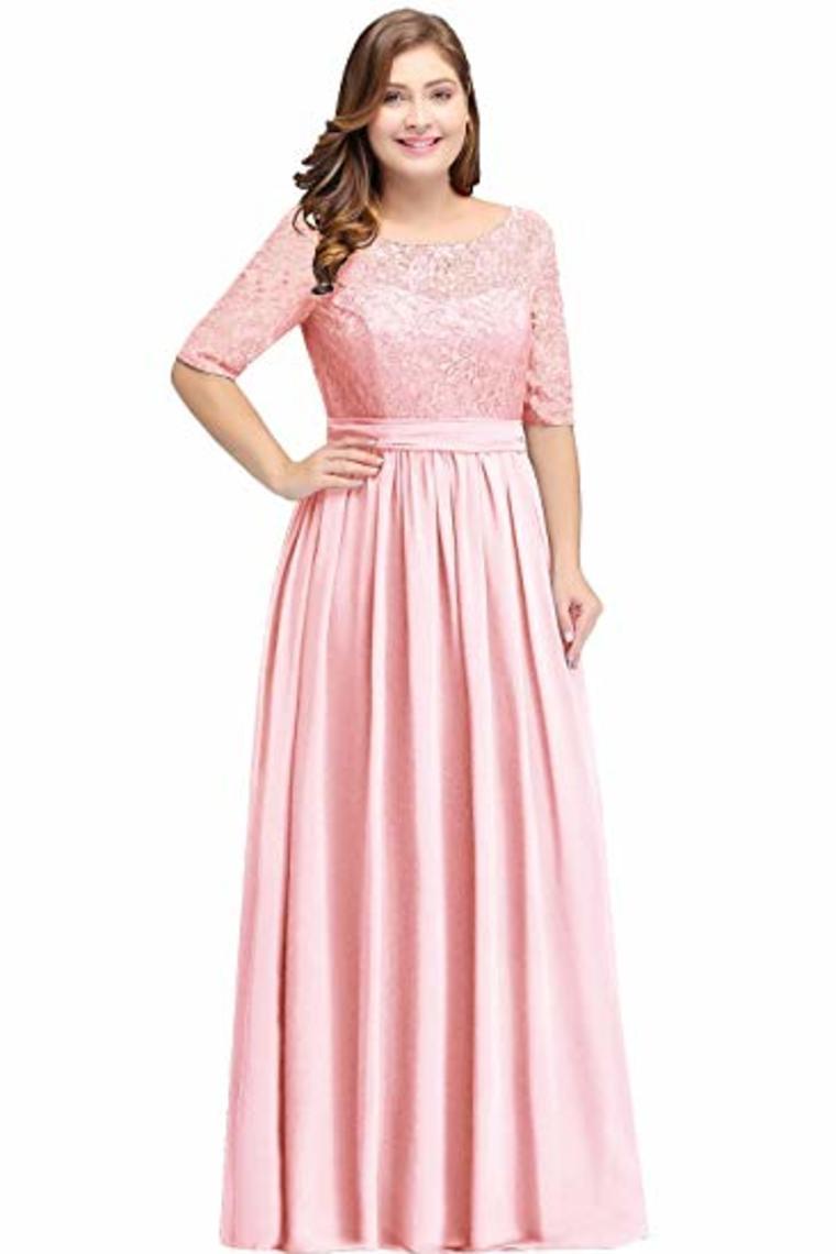 Plus Size Lace Chiffon With Half Sleeves Elegant Long Ball Evening