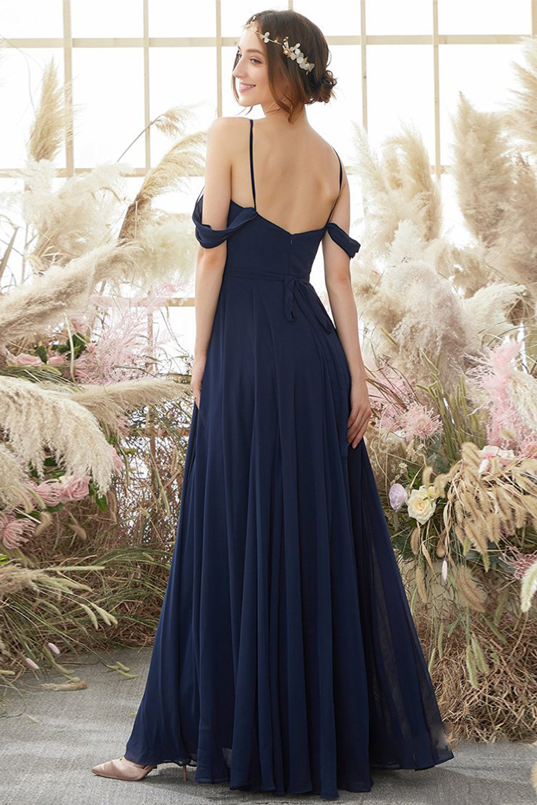 Emely A-Line/Princess Natural Waist Sleeveless Chiffon Floor Length V-Neck Bridesmaid Dresses
