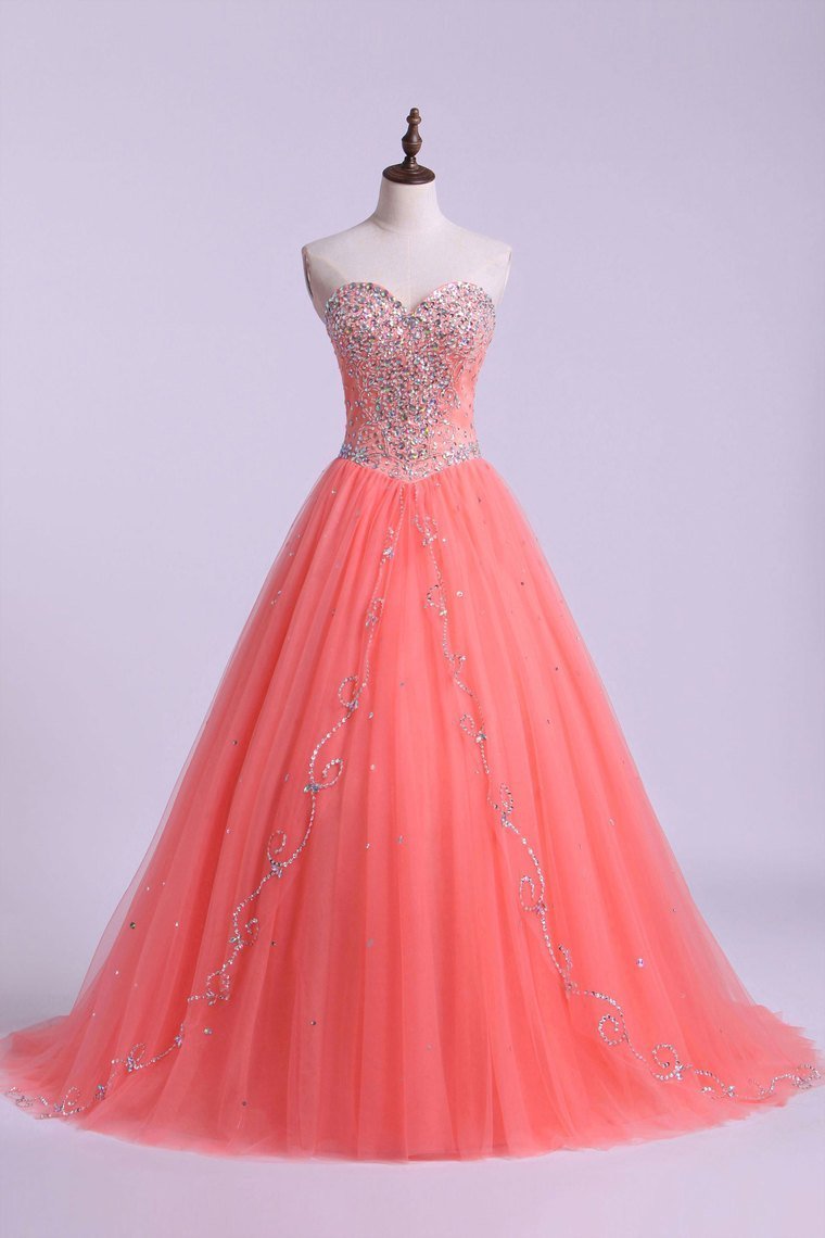 2024 Sweetheart Quinceanera Dresses A Line Beaded Tulle Floor