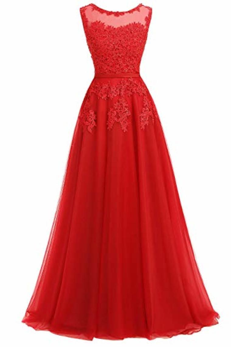 Beautiful A-Line Long Lace Tulle Zipper Evening Dress Ball Gown Bridesmaid