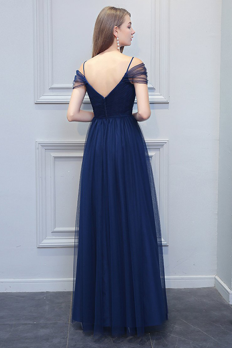 Donna A-Line/Princess Off The Shoulder Natural Waist Tulle Floor Length Sleeveless Bridesmaid Dresses