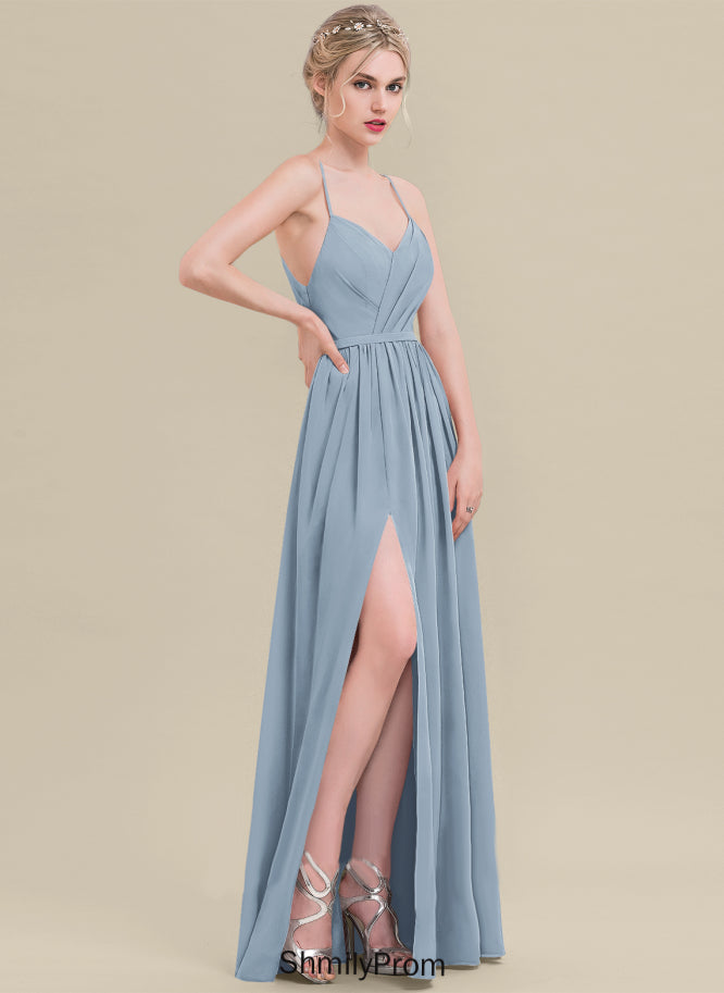 Fabric Pleated Length A-Line Floor-Length Embellishment V-neck Silhouette Neckline Madyson Natural Waist Sleeveless Bridesmaid Dresses