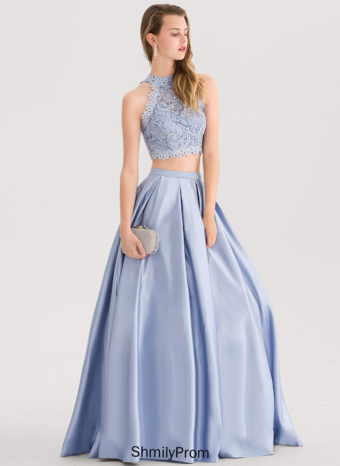 Elliana Prom Dresses Floor-Length Scoop Satin With Ball-Gown/Princess Sequins Lace Beading