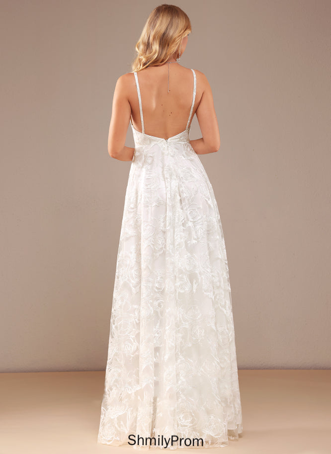Floor-Length V-neck Emilee Wedding Dresses Lace Dress Wedding A-Line