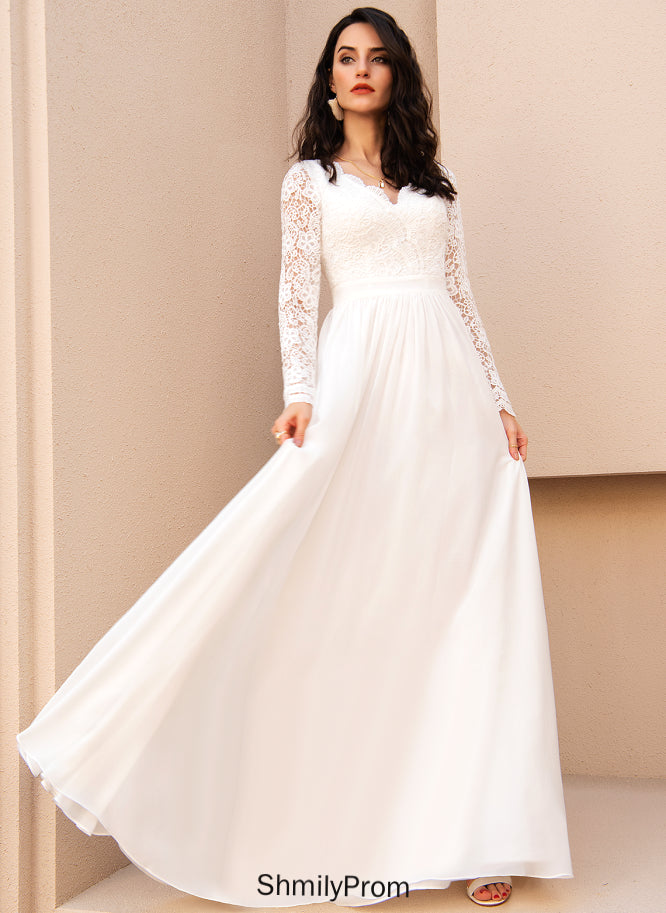 Daniella V-neck Lace Wedding Dresses Chiffon Dress Wedding Floor-Length A-Line