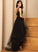 Tulle Satin A-Line Beading V-neck Paris Asymmetrical With Prom Dresses