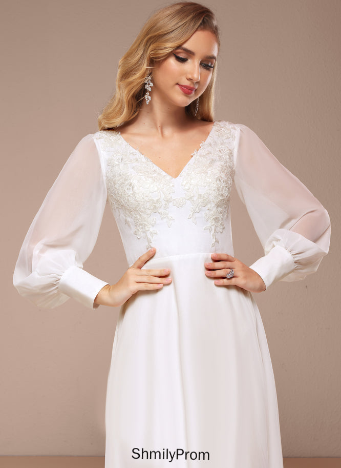 Lorelai Chiffon Dress Sequins A-Line Wedding Floor-Length V-neck Lace Wedding Dresses With