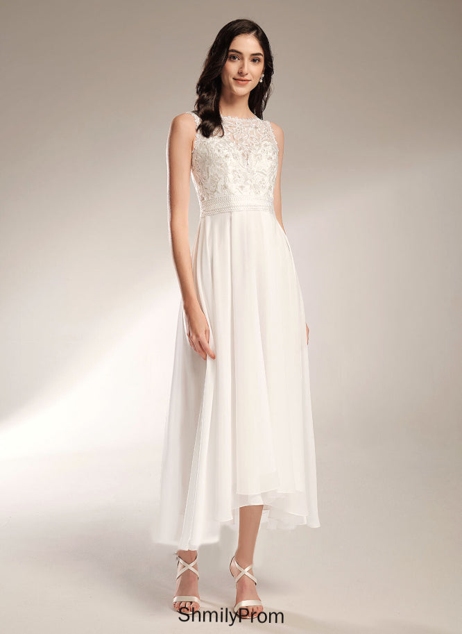 A-Line Wedding Asymmetrical Wedding Dresses Louise Chiffon Dress Lace Scoop