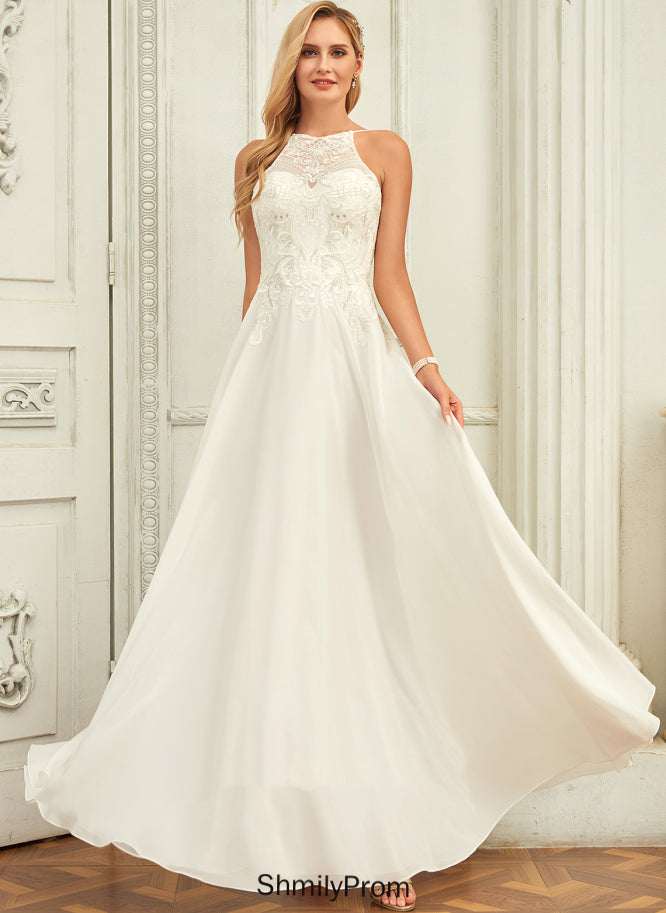 Chiffon A-Line Dress Wedding Dresses Scoop Selina Wedding Floor-Length Lace