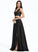 A-Line Satin Lace V-neck Floor-Length Prom Dresses Emery
