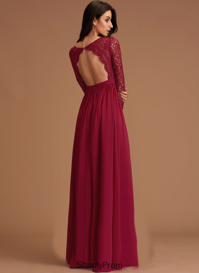Floor-Length Straps&Sleeves Neckline Silhouette A-Line V-neck Lace Length Fabric Brenna Sleeveless V-Neck Bridesmaid Dresses
