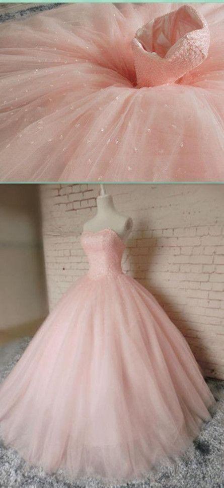 Pink Ball Gown Beading Long Charming Evening Dress Formal Women Dress Prom Dresses