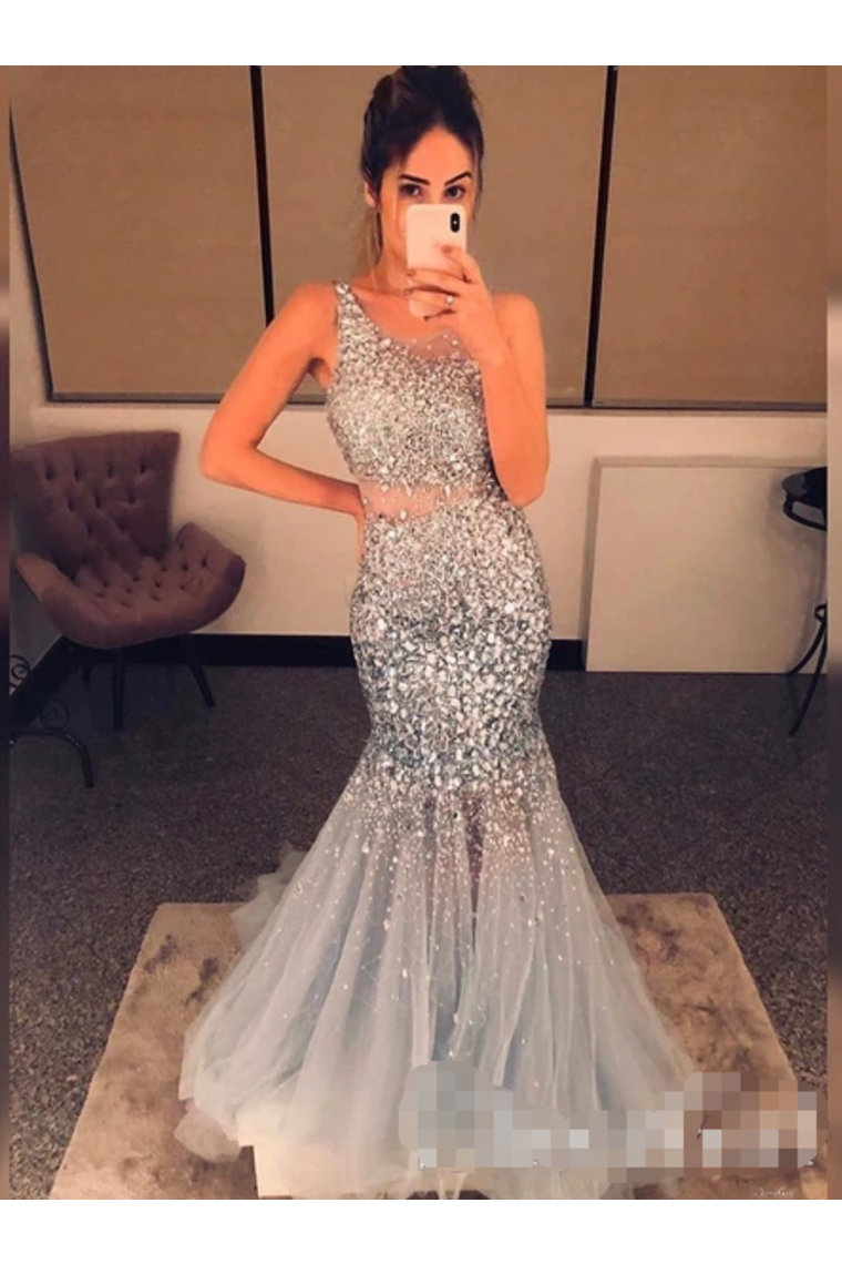 Silver Sequins Luxurious See Through Party Dress Backless Mermaid Long Prom STCP9RZ2GRG