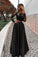 2021 Long Sleeves Scoop Prom Dresses A Line Satin With Applique Two