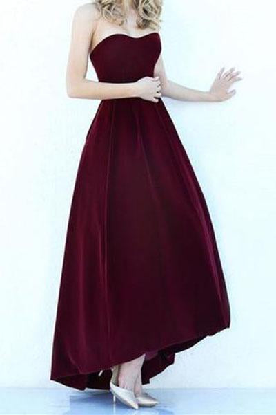 Modest High Low Burgundy Prom Gowns Wine Red Prom Dresses
