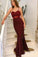 Sexy Spaghetti Straps Burgundy Front Split Long Simple Prom