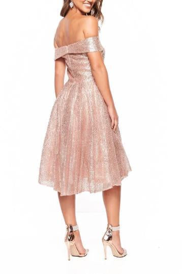 Elegant Off the Shoulder Pink Sequins Sweetheart Short Prom Dresses, Bridesmaid Dresses STC15189