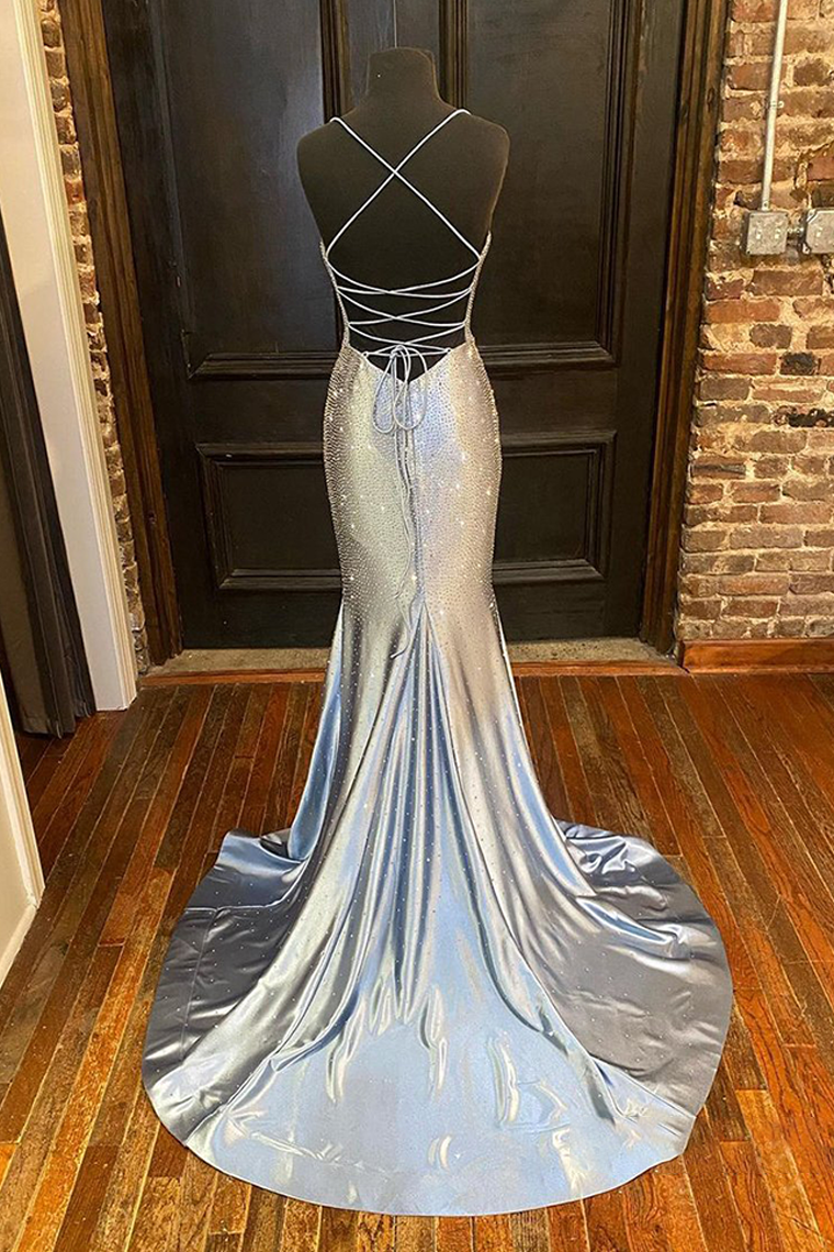 Mermaid Sexy V Neck Spaghetti Straps Long Prom Dress