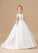 Ivory Floor-length Lace Satin Flower Girl Dresses With Pink Bowknot