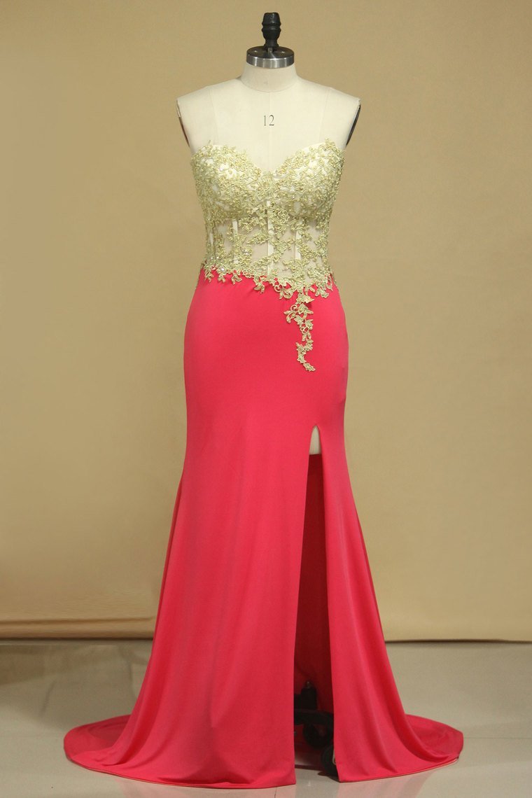 Spandex Prom Dresses Sweetheart With Applique And