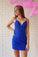 Cute Royal Blue V Neck Lace Short Homecoming Dresses