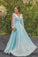 Mint Green Unique A-Line Simple Evening Dresses Long Sleeves Prom Dresses