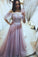 A Line Pink Tulle Lace Appliques Formal Evening Dresses Long Prom Dresses