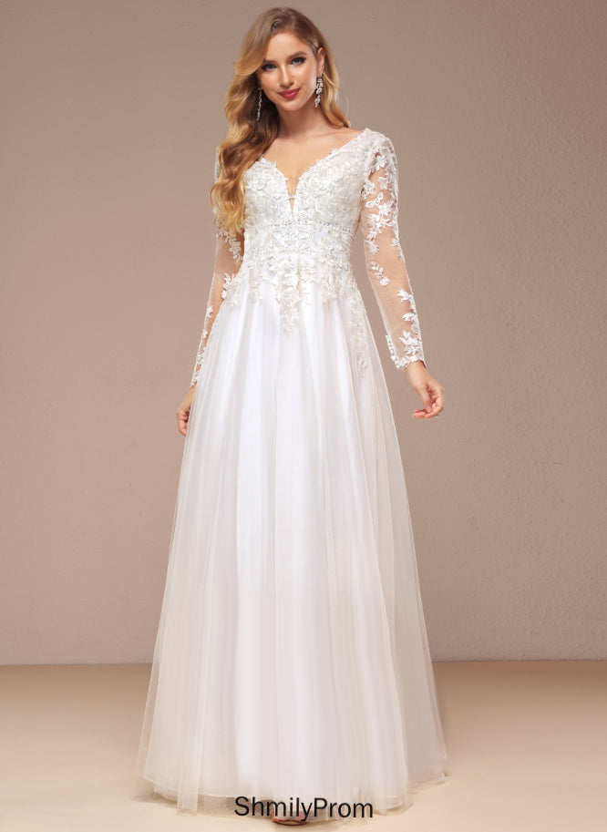 Beading V-neck A-Line Wedding Dresses Dress With Sequins Tiara Tulle Lace Wedding Floor-Length