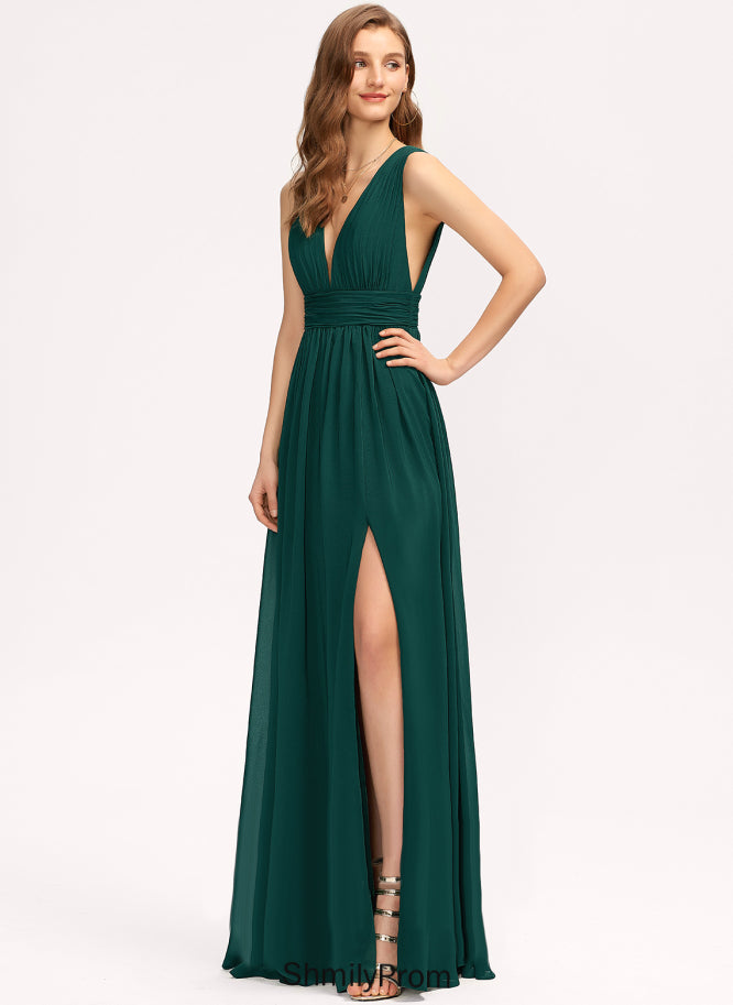 Floor-Length Pleated V-neck Length Embellishment Silhouette Fabric Neckline A-Line Lillian Bridesmaid Dresses